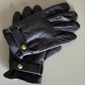 Polo by Ralph Lauren Black 100% Sheep Leather Gloves with Gold Buttons